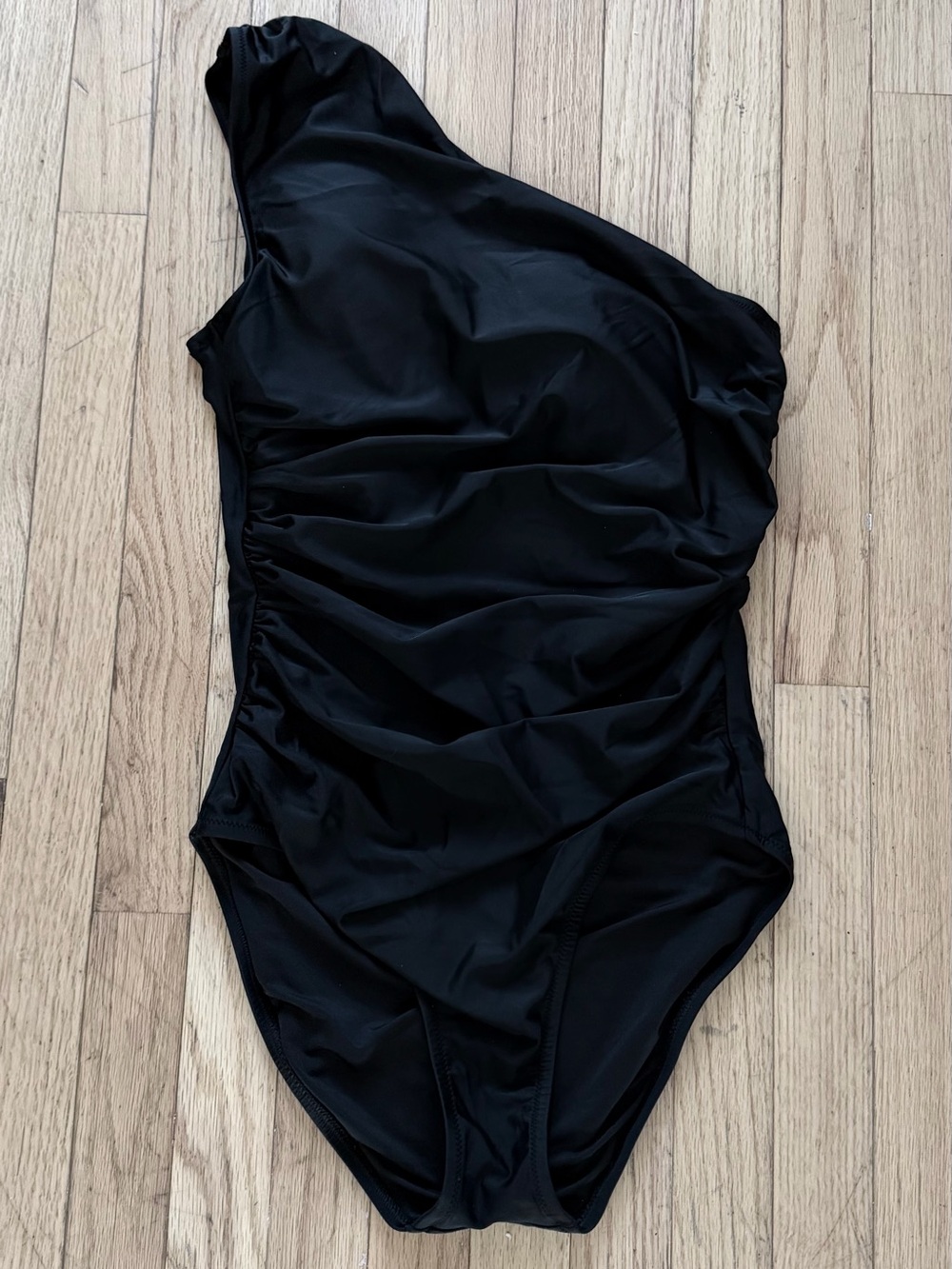 J. Crew Re-Imagined Black One-Shoulder Ruched One-Piece Swimsuit, Large